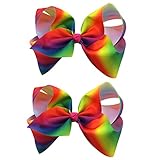 2PCS Large Hair Bows for Girls, iBiubiu 8inch Big Bow Clip Boutique for Girls-Rainbow