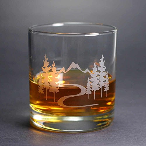 MOUNTAIN TRAIL HIKING Lowball Glasses set of 2 - Dishwasher-safe etched whiskey glass