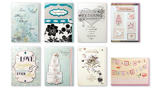 Assorted Wedding Cards Box Set 8 Pack, Handmade Embellished Wedding Anniversary Cards Bridal Shower Cards Wedding Congratulations