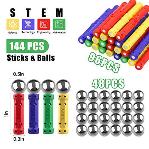 Jvchengxi 144 Pieces Magnetic Constructions Kids, Magnetic Building Blocks Sticks, Montessori Stackable Construction Toys, Educational Toys Gifts Set for Adults and Children