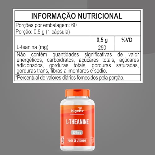 L-Theanine Teanina 250mg, 60 capsulas, Bigens