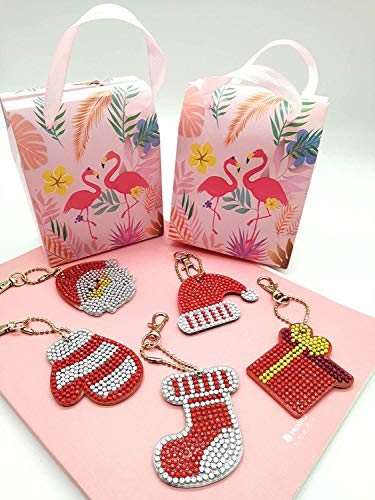 5D DIY Diamond Painting Keychain, 5 pcs Merry Christmas Shape, Mosaic Making Full Drill Special Shape Diamond Painting Kit for Bags, Smartphone Straps, 5 Pack - Thumbnail 3