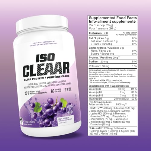 PVL ISO CLEAAR Clear Protein Drink Mix, 20g Protein and Aminos, 80 Calories, Zero Sugar, Dairy-Free (650 G, Blue Slushie)