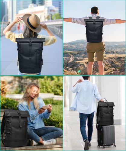 GYakeog Men's Waterproof Backpack for 15 Inch Laptop 33L Expandable for Hiking, Work, Travel, Cycling, University-Black