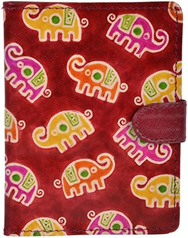 SL-106B Hand Painted Leather Passport Holder with Elephant Motifs / Handmade : 5.25x4 inches (LxB) Ideal for Standard Passport