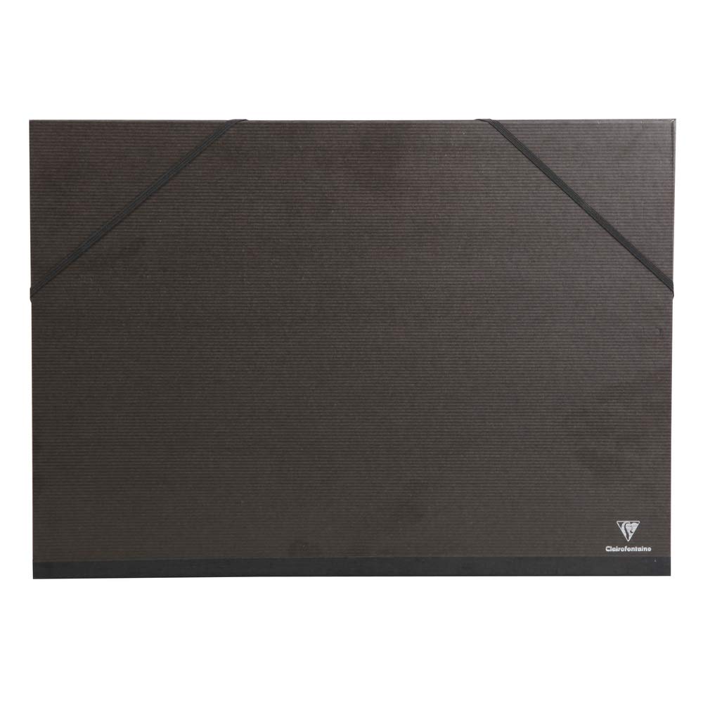 Clairefontaine - Ref 48615C - Kraft Art Folder - A2+ Size, Elastic Straps with 3 Flaps Closure, White Paper Lining, Acid Free - Suitable for Transporting Artwork - Black