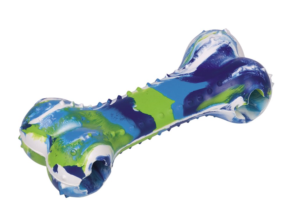 Nobby Rubber Bone Dog Toy 18cm Camouflage - Durable Natural Rubber Chew and Fetch Toy with Treat Openings for Dental Care