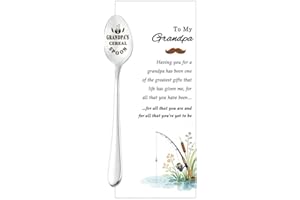 Grandpa Father's Day Birthday Gifts from Grandson Granddaughter, Grandfather Grandpa Cereal Spoon with Greeting Cards for Pap