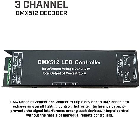 FarmerLED 3 Channel DMX512 LED Decoder for Lighting System & Light Strip Control, LED Light Converter