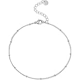foyjoey Dainty Ankle Bracelets for Women 18K Gold Plated Satellite Beaded Herringbone Lip Chain Anklets Simple Minimalist Summer Beach Foot Jewelry Christmas Gifts