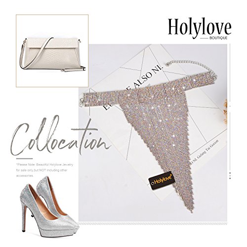 Holylove Stuning AB Crystal Tassel Collar Statement Necklace for Women Novelty Fashion Jewelry 1 Set with Gift Box-N23 Crystal
