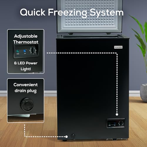 Igloo 3.5 Cu. Ft. Chest Freezer with Removable Basket and Front Defrost Water Drain, Small Deep Freezer Perfect for Homes, Garages, and RVs, Black