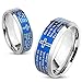 Lord's Prayer Blue Beveled Edge IP Stainless Steel Ring with Cross