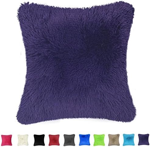 Throw it Super Silky Soft Faux Fur Square Shaggy Throw Pillow Case Cover 18"x 18", Cozy Hand Feeling Fluffy Plush Fuzzy Cushion Case, Home Decor for Sofa Couch Chair Bed,Purple