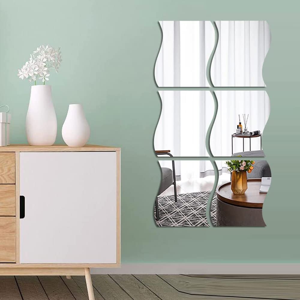 SSyang 3D Wavy Mirror Wall Stickers,12 Pieces Mirror Art DIY Home Decorative Acrylic Mirror Wall Sheet Plastic Mirror Tiles for Home Living Room Bedroom Sofa TV Setting Wall Decoration(Silvery) — image 1