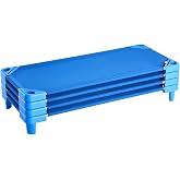 VEVOR Stackable Kiddie Cot, Pack of 4, Portable Toddler Nap Cots, Standard Size 52" L x 23" W Daycare Cots for Kids, Preschool Classroom Daycare Beds for Sleeping, Resting, Naptime, Blue