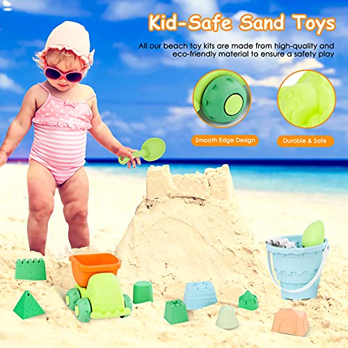 PESUMA Beach Toys for Kids 3-10, 21pcs Sand Toys Including Sand Castle Mold, Bucket, Shovel, Dump Truck, Rake, Mesh Bag Sandbox Toys and Sand Toys for Kids Toddlers Boys Girls Outdoor Indoor Play Gift