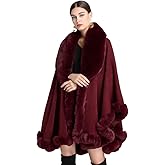 Women Poncho Cape Faux Fur Collar Knitted Cardigan Sweater Batwing Long Sleeve Shawl Wrap Coat Oversized Cloak
