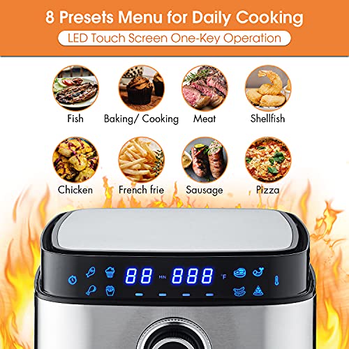 8in1 Air Fryer, MOOSOO Electric Airfryer 1500W, 4.7 QT Stainless