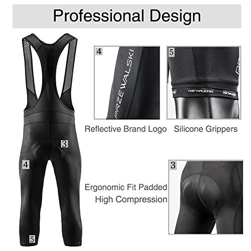 image for Przewalski Men's 3/4 Capris Cycling Bib Shorts, 4D Padded Compression 