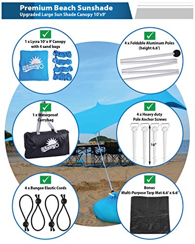 Winningo Premium Strand-Sonnenschutz, verbesserter großer Sonnenschutz, 3 x 2,7 m, Strandzelt mit 4 Aluminiumstangen, 4… – Bild 3