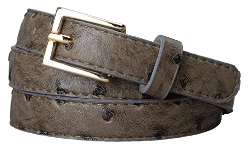 Womens Square Buckle Color Ostrich Print Leather Skinny Belt (XL(37.5"-43.5"), Taupe)