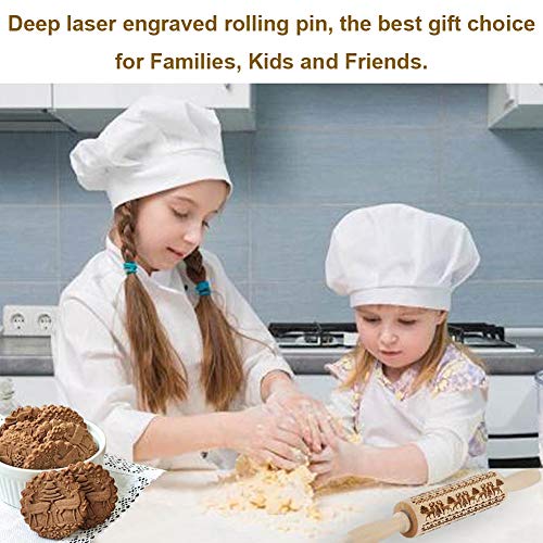 Christmas Embossing Rolling Pin Cookies Decorating Embossed Rollers Pins with Engraved Christmas Snowflakes and Deer Pattern for Baking Dough, Pie, Cookie, Fondant, Pastry, Biscuit (43X5 CM)
