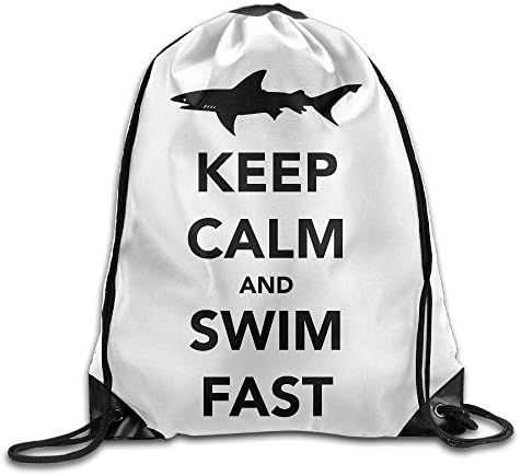 CoolKeep Calm And Swim Fast Shark Beam Mouth Bags Drawstring Backpack