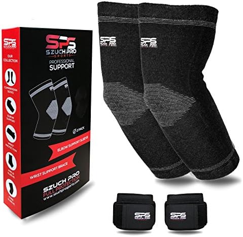Szuch Pro Elbow Sleeves Support &amp; Adjustable Wrist Supports for Workouts Weightlifting and Golfer's Elbow Tendonitis -Tennis Brace -Arm Compression Sleeve by Sports