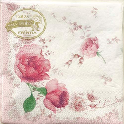 Frontia Paper Napkins Flower Floral Design Botanical Pink Rose Cocktail Beverage Lunch Dinner 3-Ply 2 Pack of 10 Count 13"x13" Rose Flower Japan Import - Thumbnail 6