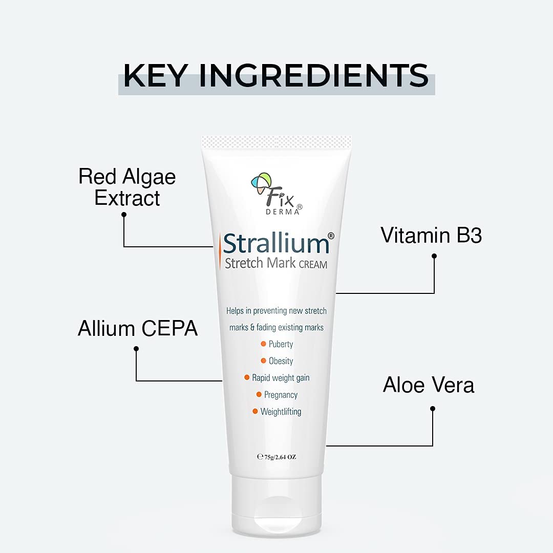 Grah Fixderma Strallium Stretch Mark Cream, Removes Pregnancy stretch marks, Scar removal and Moisturizing Cream, Stretch mark remover for Stomach, thighs & all body parts- 75g