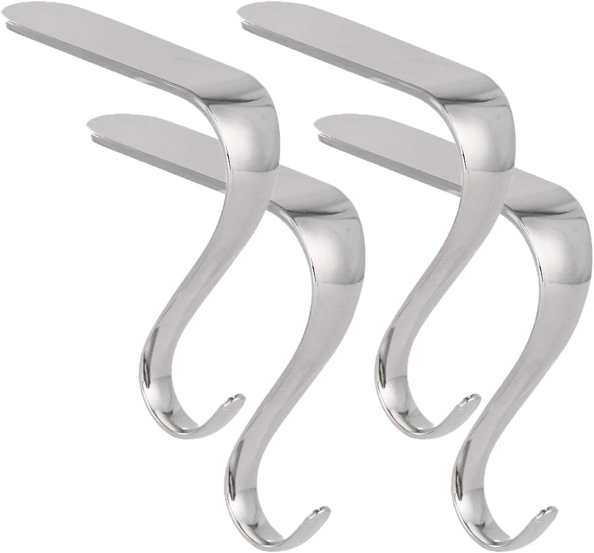 Ornament Hooks - DAJAMAI Christmas Stocking Holders Set of 4 Mantel Metal Hooks Non-Slip Safety Hang Grip Fireplace Hook for Christmas Party Decoration (Stocking Holder - Silver)