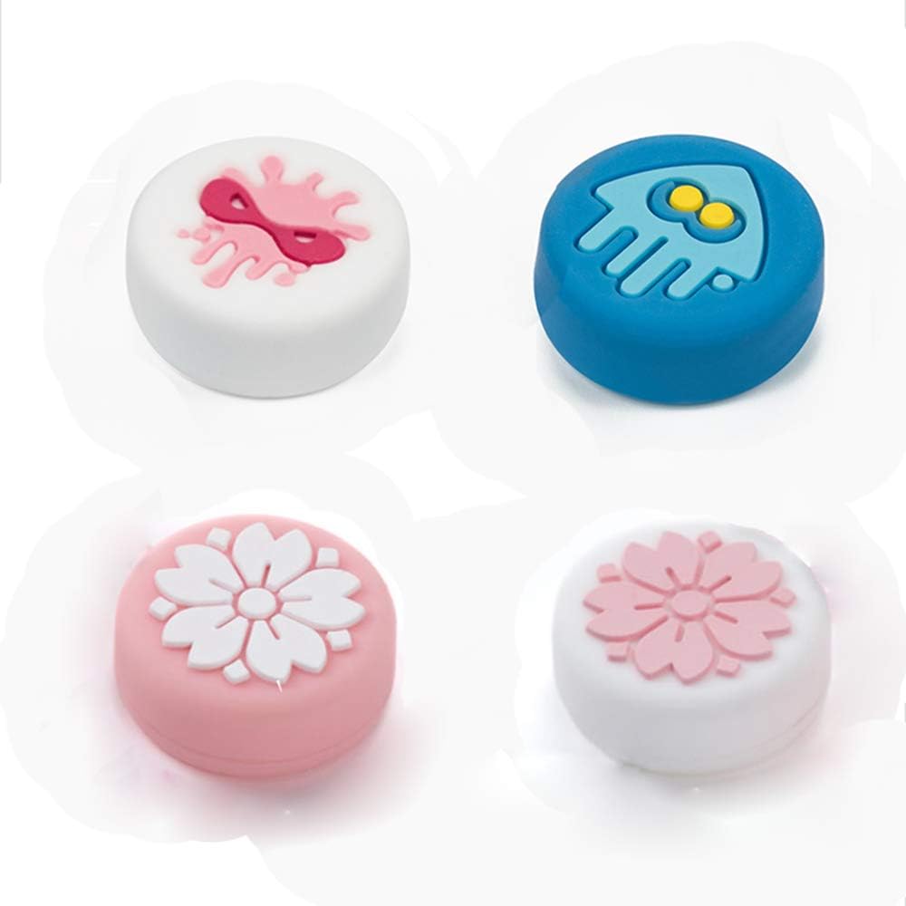 Silicone Thumb Stick Analog Joystick Thumb Grip Caps Cover Case for Nintendo Switch NS Joy-Con Console (2 Squid+2 Sakura)