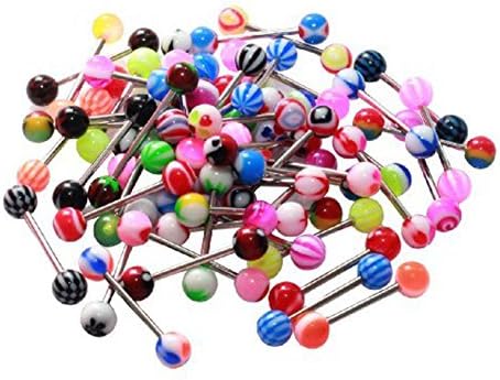 Tongue Rings Lot Barbells 14 Gauge Assorted Stainless Steel - 50 Pack