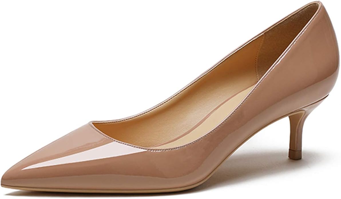 Eldof Women's Kitten Heel Pumps Pointed Toe Low Heels Slip