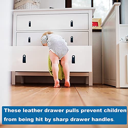 Leather Drawer Pulls, Leather Cabinet Pulls Black, Leather Knobs Handles for Dresser Drawers, Pack of 6