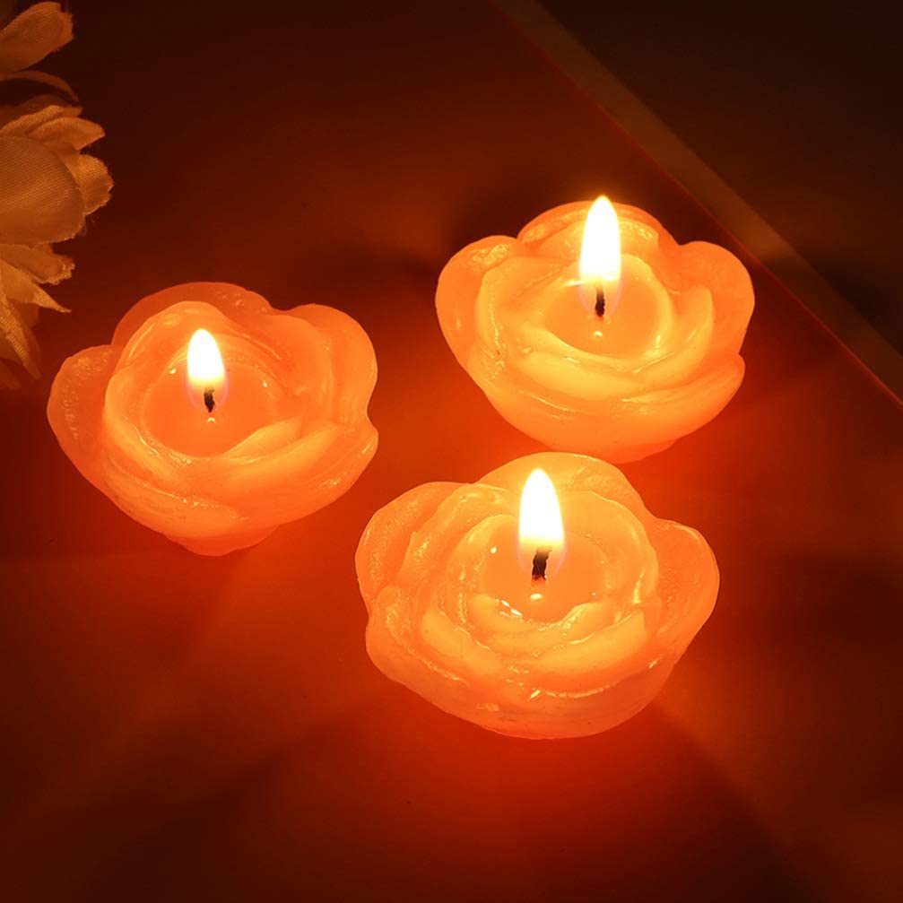Lurrose 5Pcs Floating Romantic Rose Shape Candles Flower Paraffin Candles Party Ornament Home Decorations for Valentines Day Wedding Party Favor