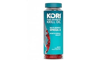 Kori Krill Antarctic Krill Oil Omega 3 Supplement, EPA & DHA, Superior Absorption vs Fish-Oil, 800 mg, 90 softgels