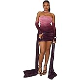 RARITYUS Women’s Sheer Mesh Long Sleeve Mini Dress Sexy Ruched Ribbon Strapless Bodycon Dress Birthday Dresses
