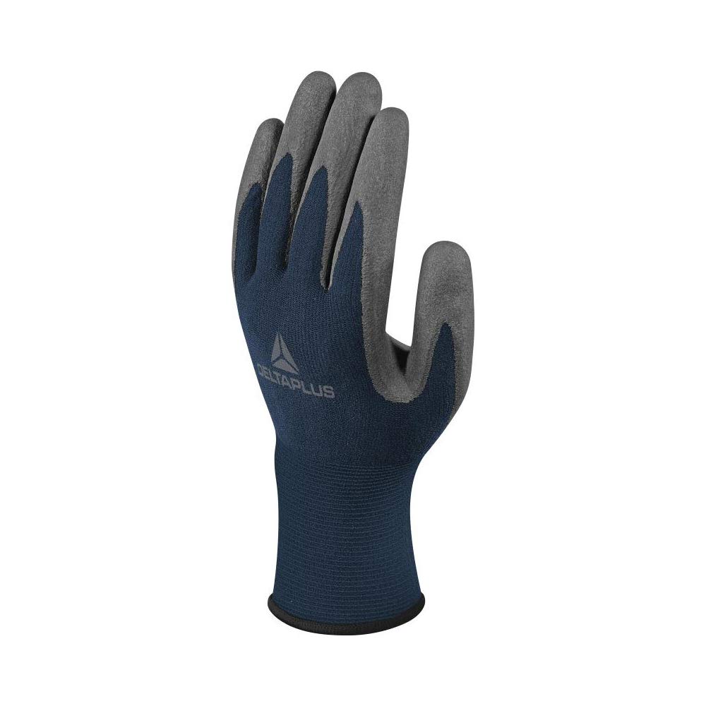 Delta plus VVV811GR08 - Fine Knit Glove (100% Polyamide, with Polyurea Coating, Pack of 1, Navy Blue/Grey, Size 08)