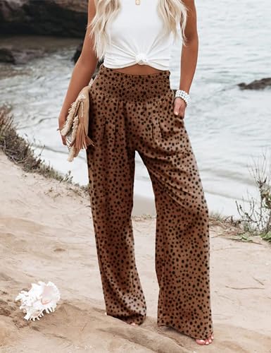 Rheane Palazzo Pants for Women Beach Pants for Women Boho Pants for Women High Waisted Brown Linen Pants Women (Brown L)