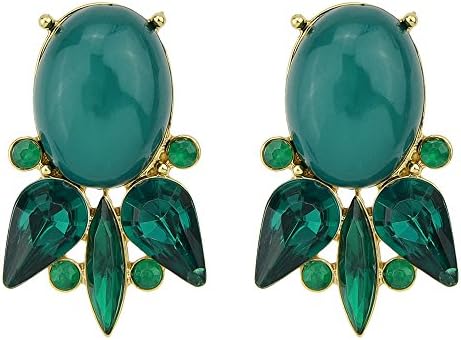 Feelontop@ New Design Gold Color Alloy Colored Imitation Gemstone Stud Earrings for Women with Jewelry Pouch (Green)