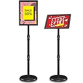 SZCY LLC Adjustable Sign Holder Stand 8.5x11 inch, Floor Standing Sign Holder, 360° Rotation, Signage Stand with Snap-Open Frame Display, Outdoor Indoor Standing Display Sign Holders for advertising