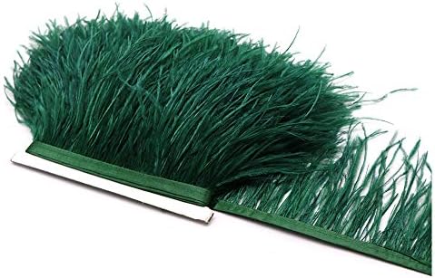 Hanlanbo 2 Yards Ostrich Feather Trim Craft Fringe with Satin Ribbon Tape for Dress Sewing Crafts Costumes Decoration (Dark Green)