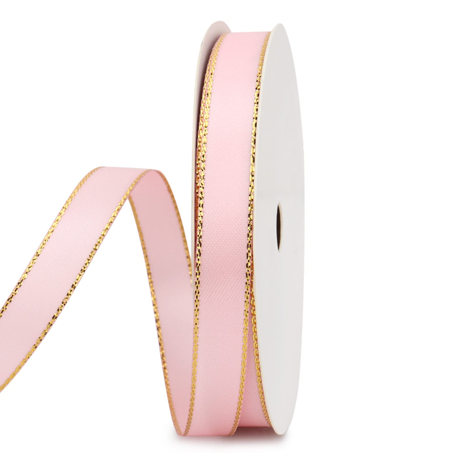 Photo 1 of VIVIQUEN Pink Double Faced Satin Ribbon With Gold Edge, 3/8" Polyester Continuous 50 Yards - Wide for Gift Wrapping, Wedding, Bows Bouquet, Floral Arrangement and Craft