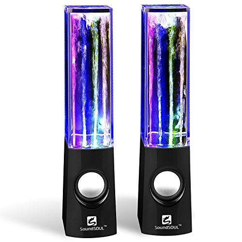 Computer Speaker, Water Dancing Speakers LED Speakers Water Fountain Speakers Christmas Gift for kids (3.5mm Audio Plug, 4 Colored LED Lights, Dual 3W Speakers, Portable Lightweight ) - Black
