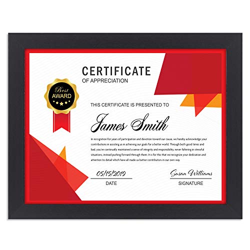 Icona Bay 8.5 x 11 Certificate Frame (1 Pack, Black), Sturdy Wood Composite Frame, Tabletop and Wall Hang Hooks Included, Black Picture Frame for Documents and Diplomas, Liberty Collection