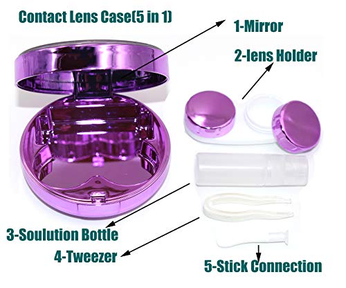 Cute Fashion Contact Lens Case,Portable Travel Glitter Luxury Bling Stars Liquid Quicksand Contact Lens Cases Eye Care Set(Purple-1)