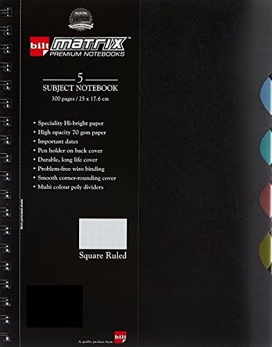 BILT Matrix Premium 5 Subject Notebook - B5, 70 GSM, 300 pages, Square Ruled Faster Delivery