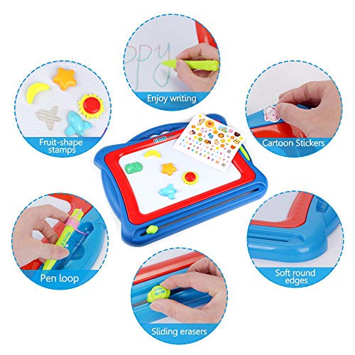 AMOSTING Magnetic Drawing Board, Travel Doodle Board Doodle Sketch Pad, Drawing Boards for Kids Travel Toys Scribble Board with Funny Stamps